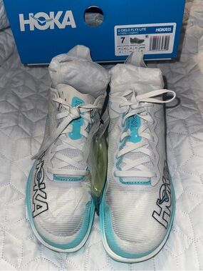 NIB Hoka U Cielo Flyx Lite Women’s 8.5 Men’s 7 White & Teal Running Shoes